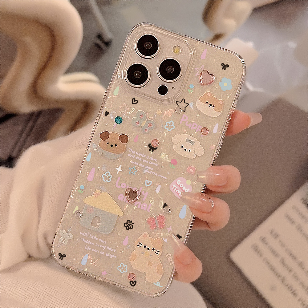 Clear Shockproof Bumper Case - 귀여운 만화 강아지 쉘 패턴 폰