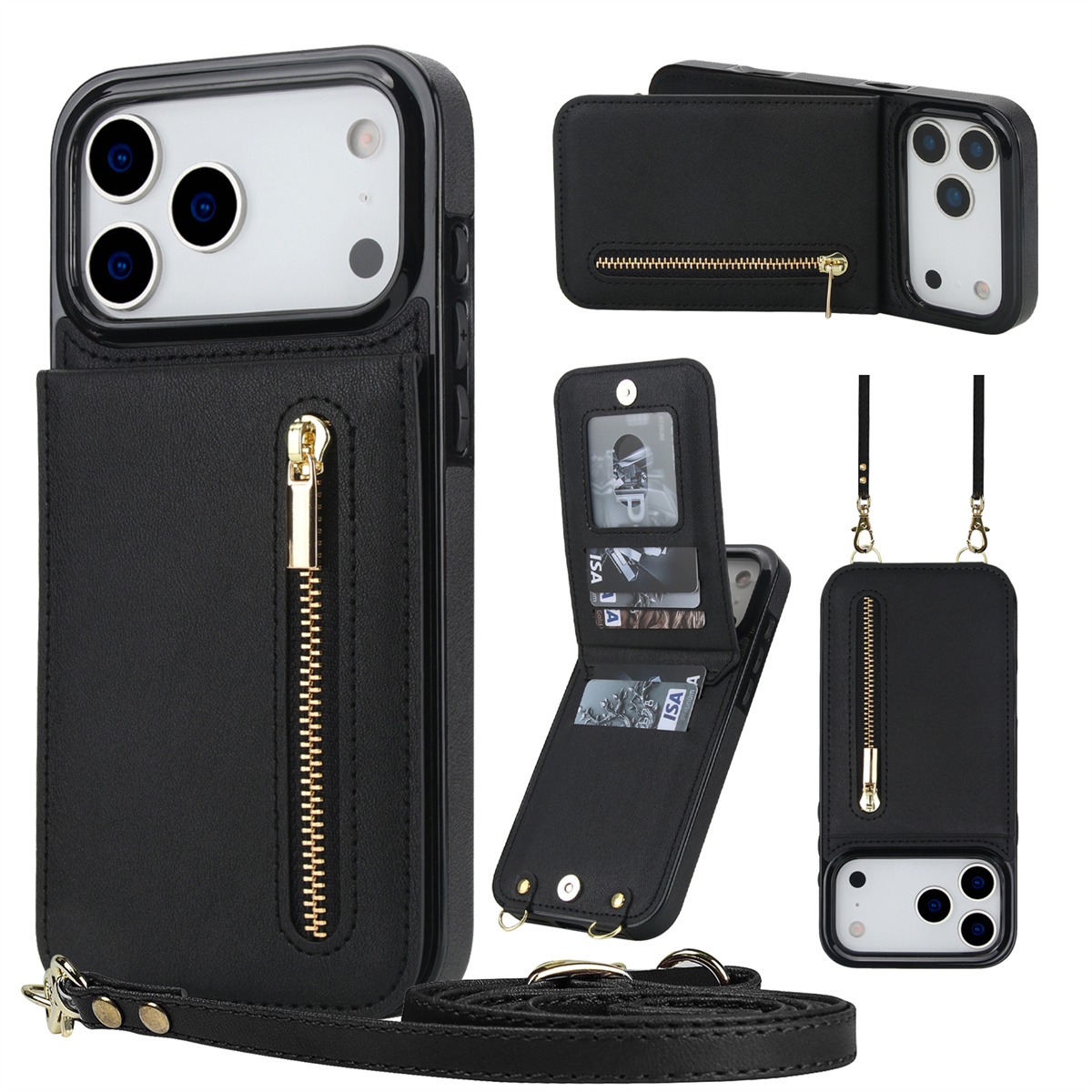 Leather Wallet Card Holder Phone Cover - 아이폰 16, 18 Pro Max, 17