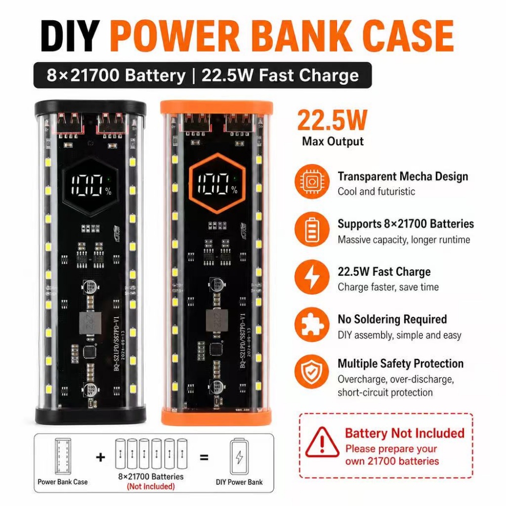 8*21700 배터리 케이스 22.5W 고속 충전 DI - Power Banks 리뷰 및 가격